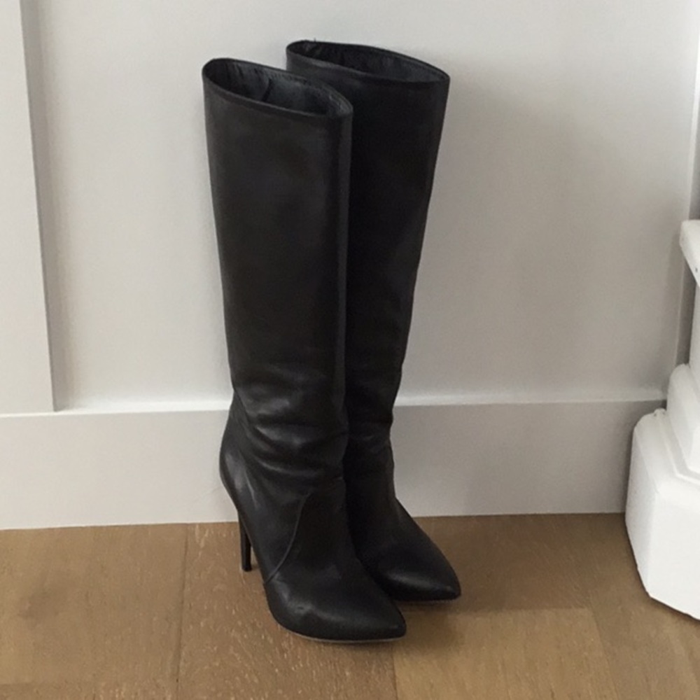 Loeffler Randall knee high black leather boots, size 10